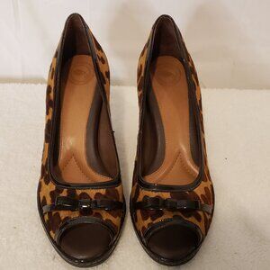 Nature Sandee 8.5M Calf Hair Leopard Peep Toe Pump Heels 209A